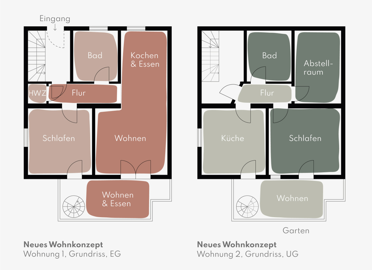Neuer Grundriss mit neuer Aufteilung und versetzen Wänden